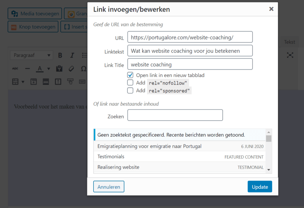 hyperlinken maken in je website teksten